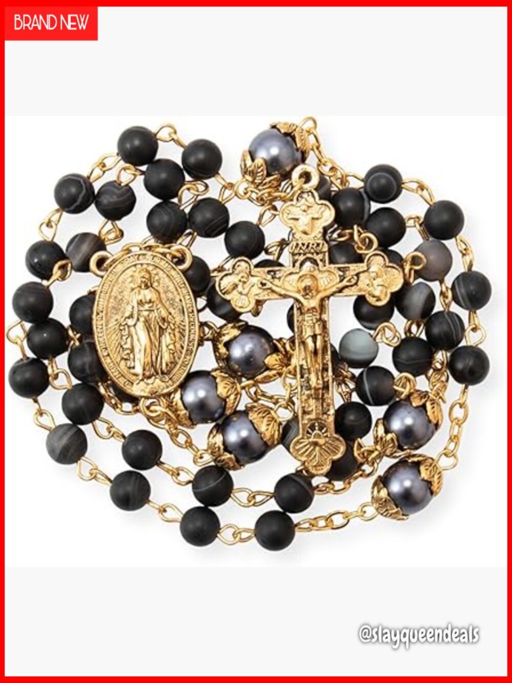 20in Rosary Necklace with Miraculous Medal & Cross - Velvet Bag